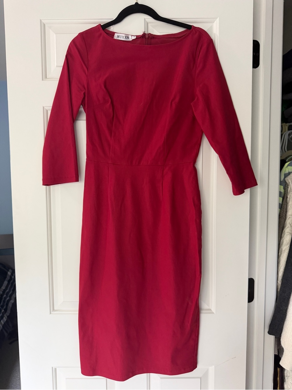 Muuxnn Crimson Long-Sleeve Sheath Dress